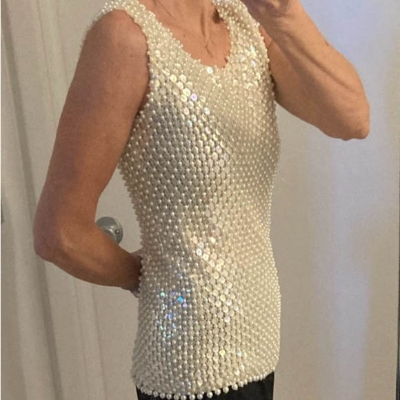 Vintage Pearl & Sequin Hand Beaded Wool Shell Tank Hong Kong WPL 3526 50’s/60's - Picture 7 of 15